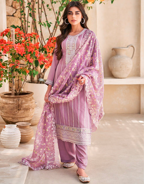 Designer Party Wear Silk Blend Salwar Suits Collection Turkish Rose Myntra Silk Pant Straight Close-up View